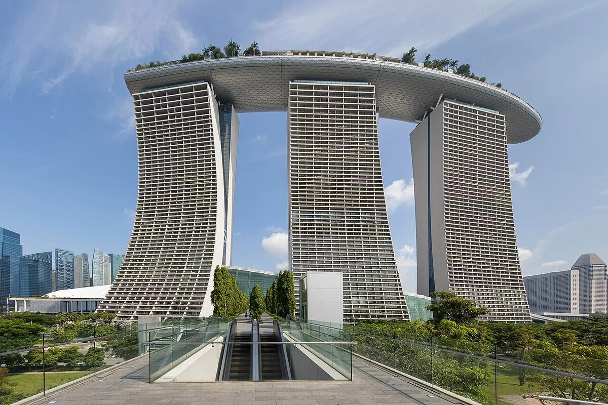 Marina Bay Sands hotel in Singapore, where hotel rate sheets often quote prices plus service charge and GST