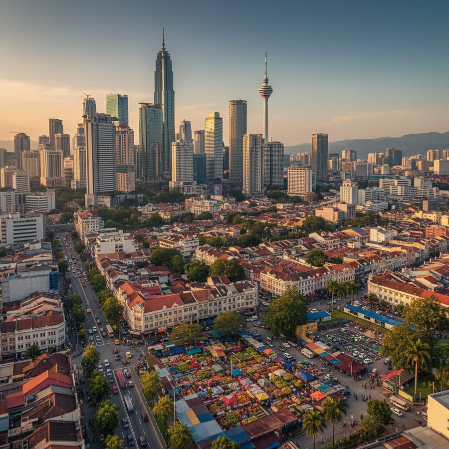 Kuala Lumpur Malaysia cityscape with modern skyscrapers and vibrant Asian architecture