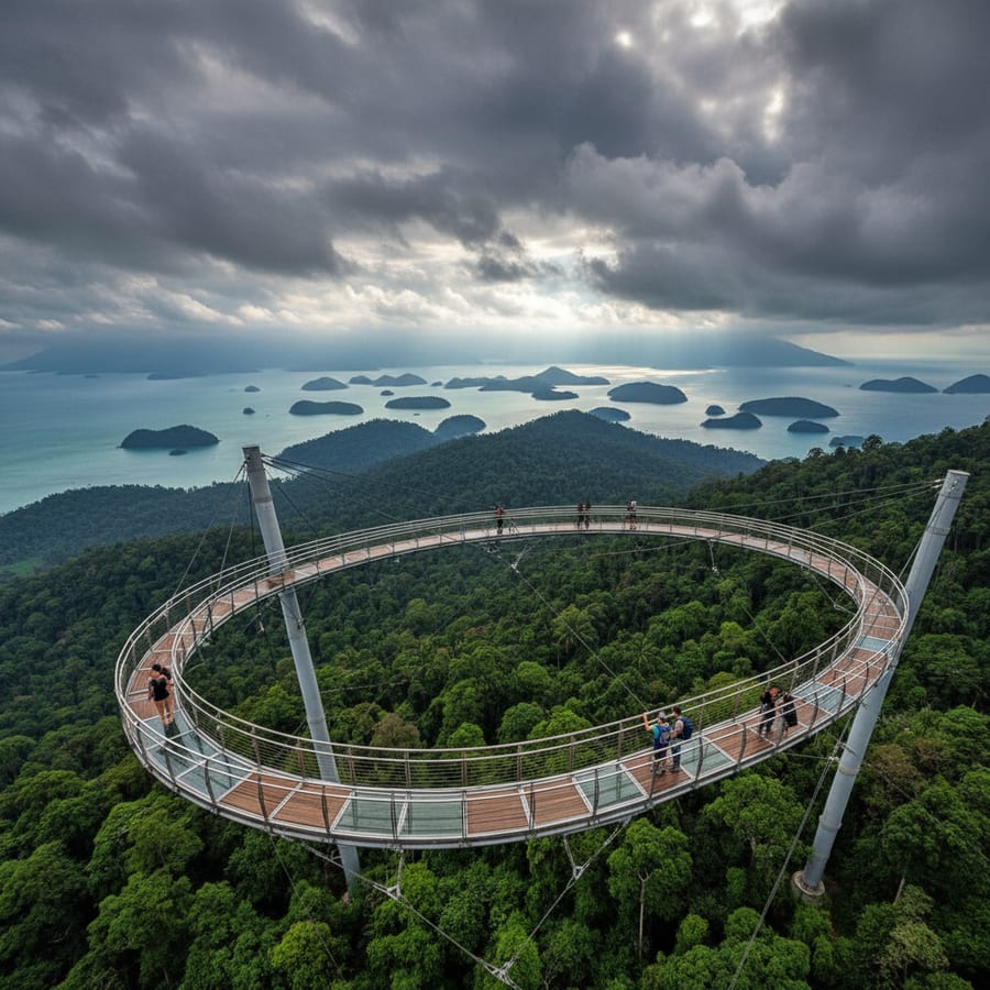 Langkawi Sky Bridge Malaysia suspended at 660 meters elevation with panoramic ocean and island views