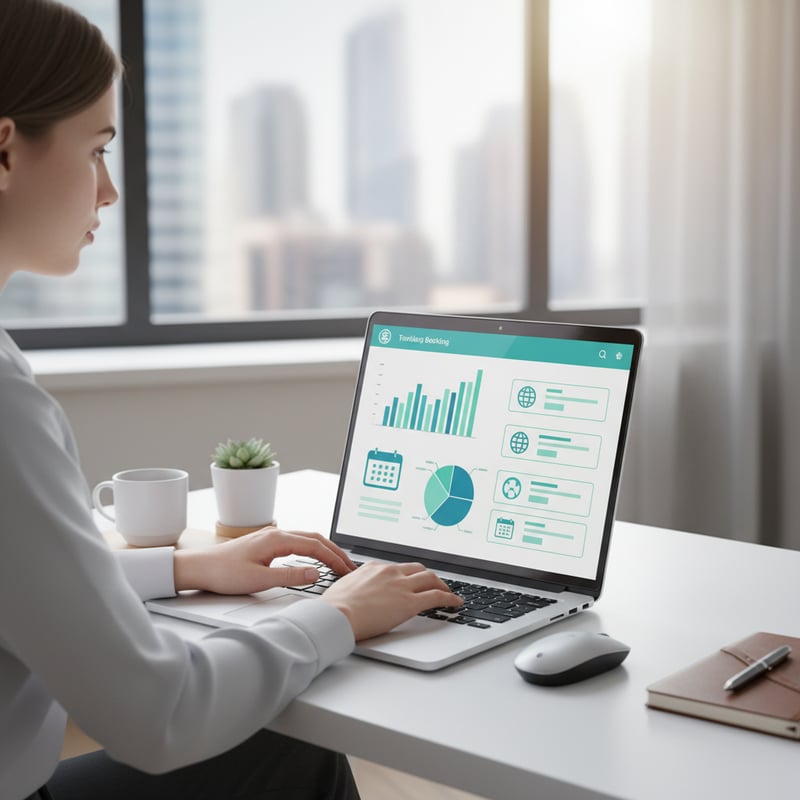 Travel agent using modern booking dashboard on laptop