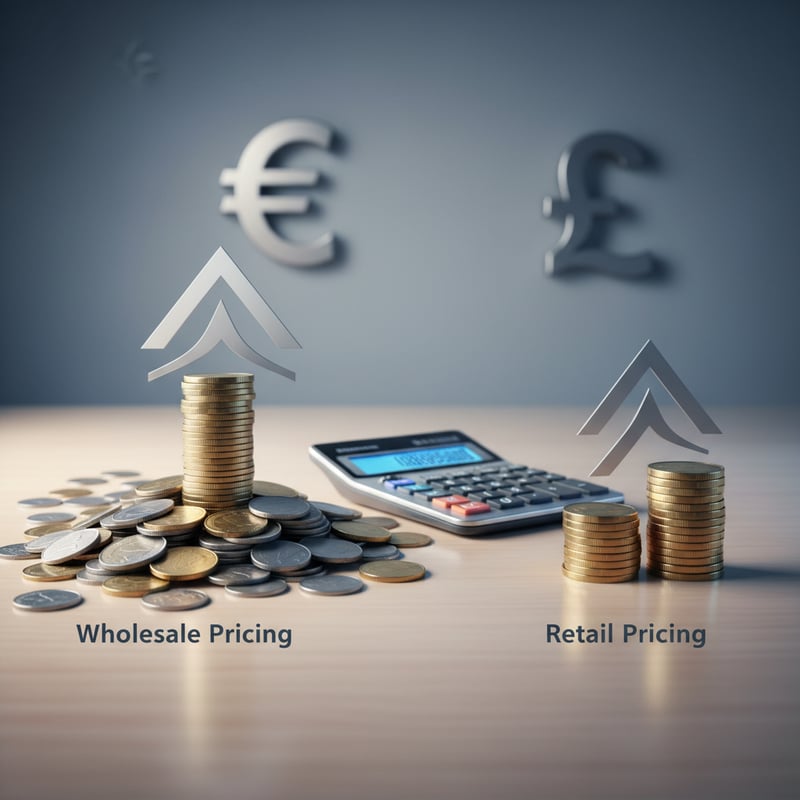 Wholesale vs retail pricing concept with stacked coins