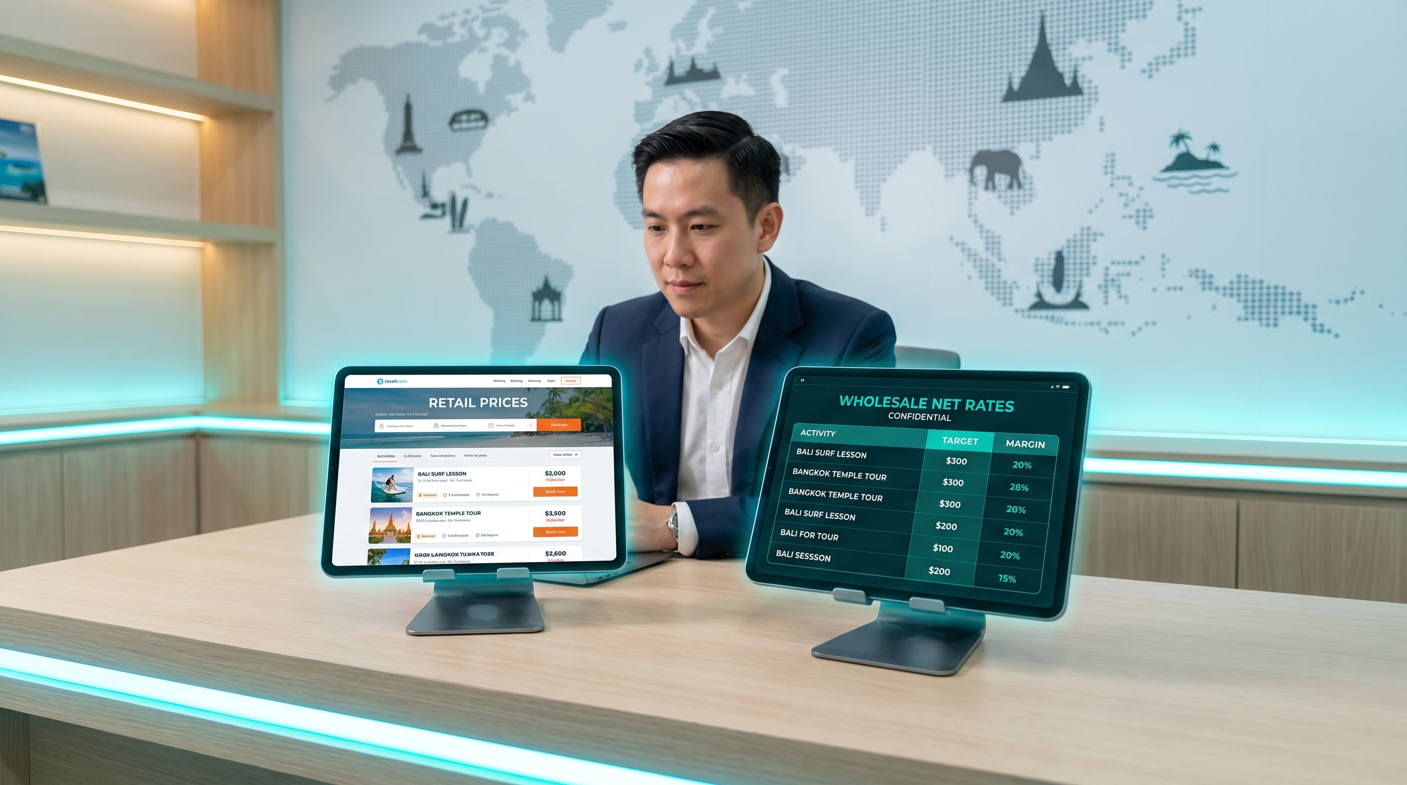 Travel agent comparing GetYourGuide affiliate retail prices with B2B wholesale net rates