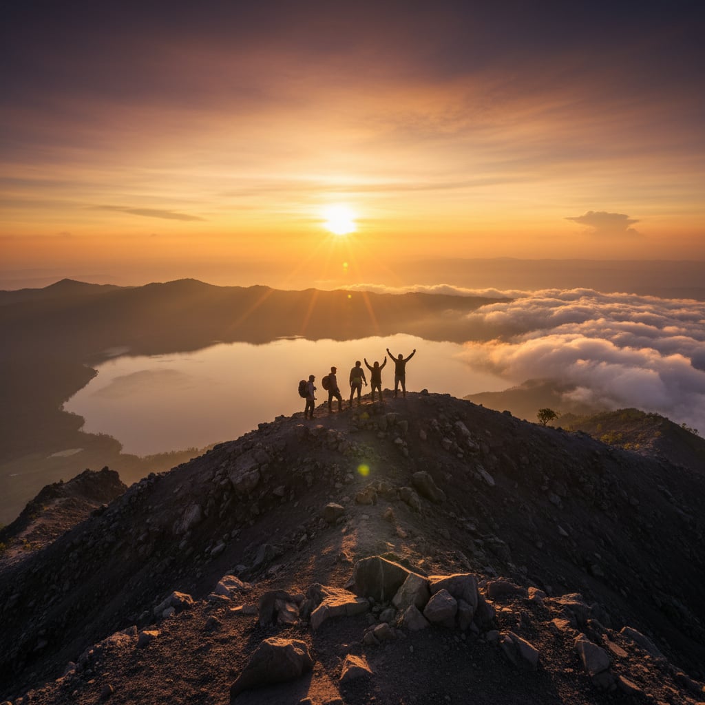 Sunrise trekking on Mount Batur volcano in Bali