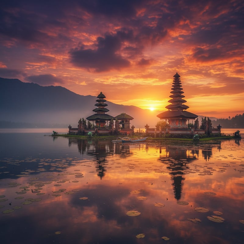 Traditional Balinese temple with offerings - Indonesia cultural tourism