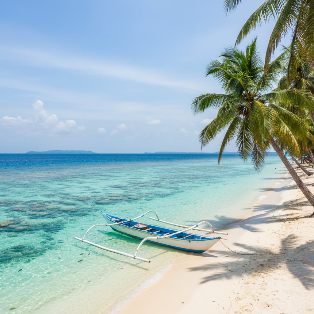 Crystal clear turquoise waters of Gili Islands with traditional boat