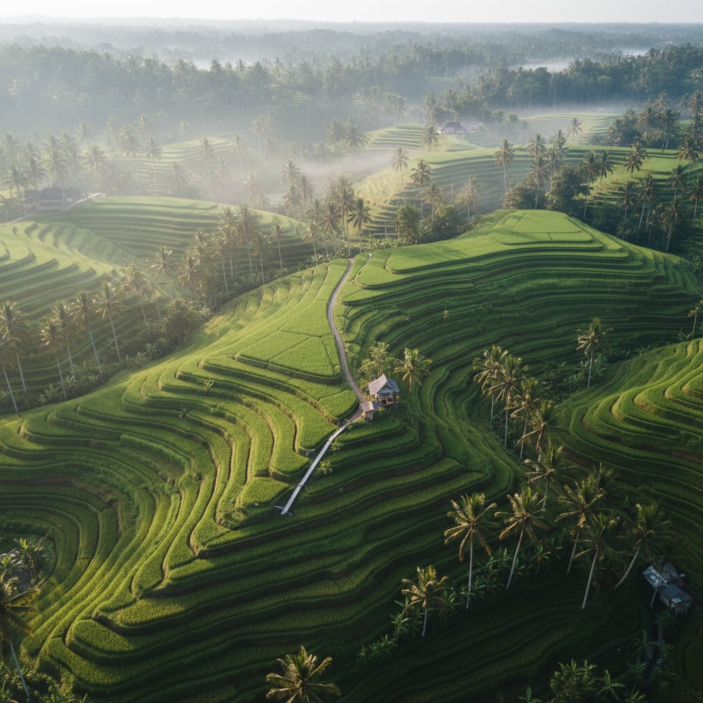 Tegallalang rice terraces in Ubud, Bali - iconic green cascading paddies