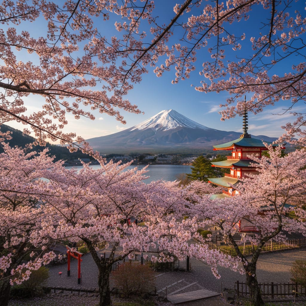 Mount Fuji Japan with cherry blossoms - popular destination requiring proper Japan visa requirements