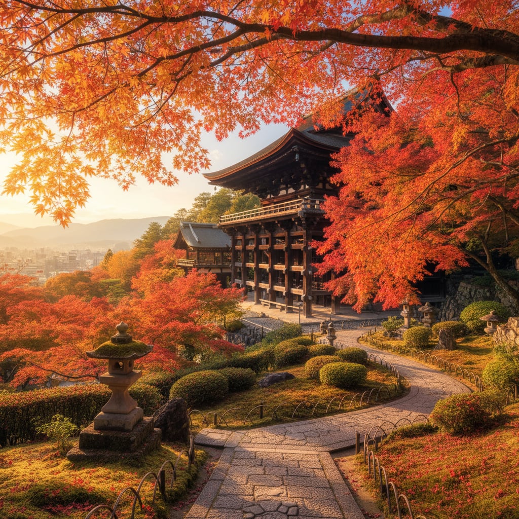 Kyoto temple with autumn foliage