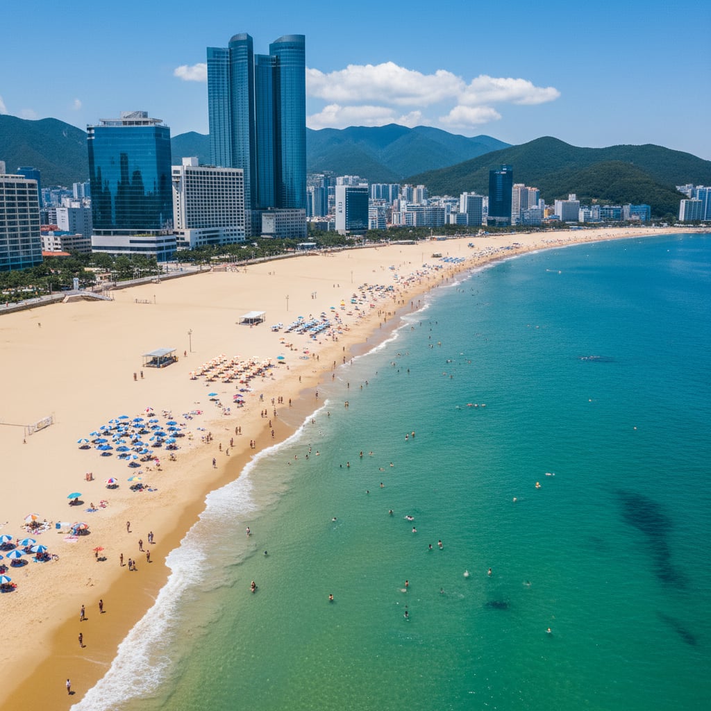 Haeundae Beach in Busan with golden sand and modern skyline