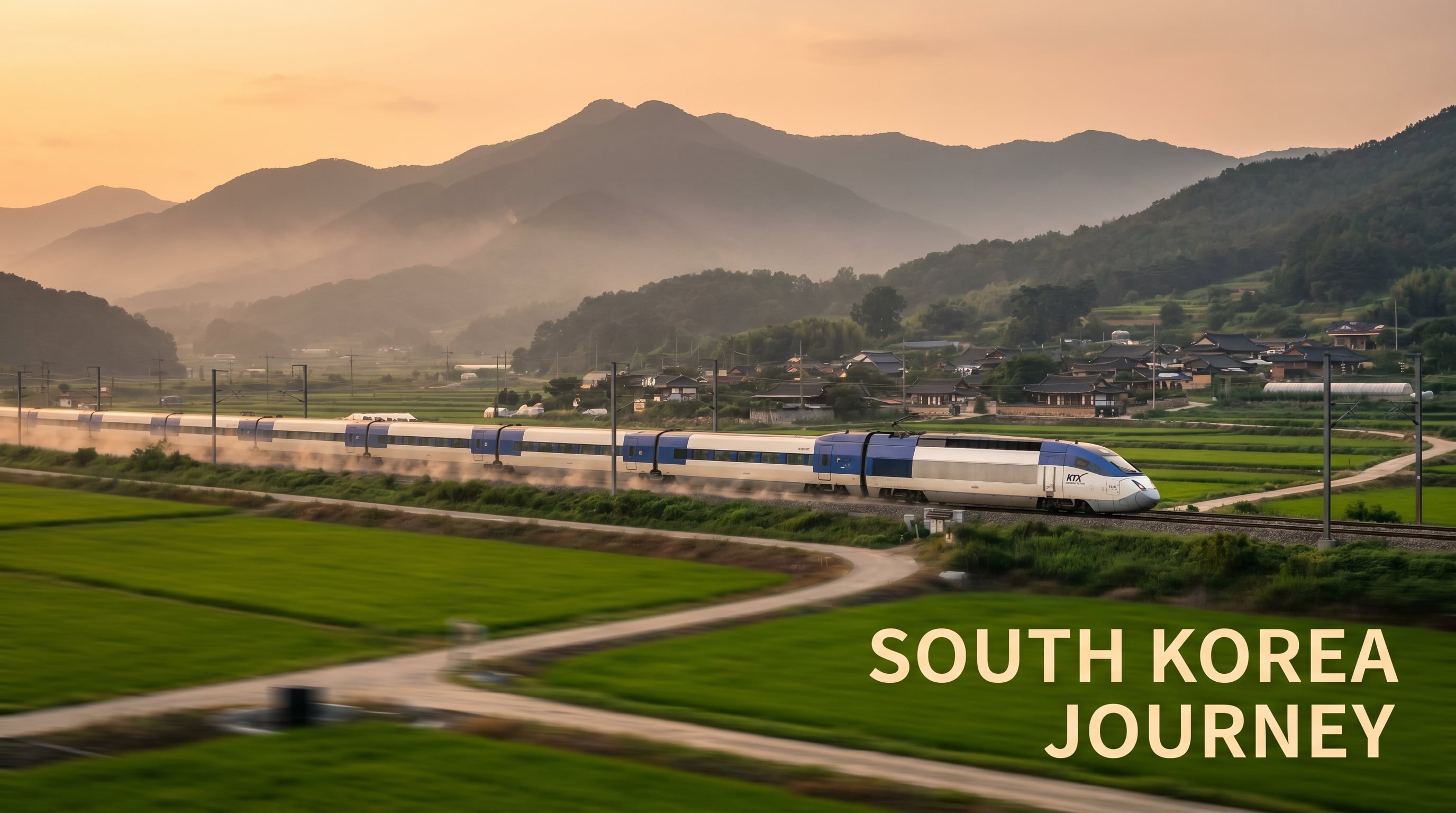KTX high-speed bullet train speeding through the South Korean countryside between cities