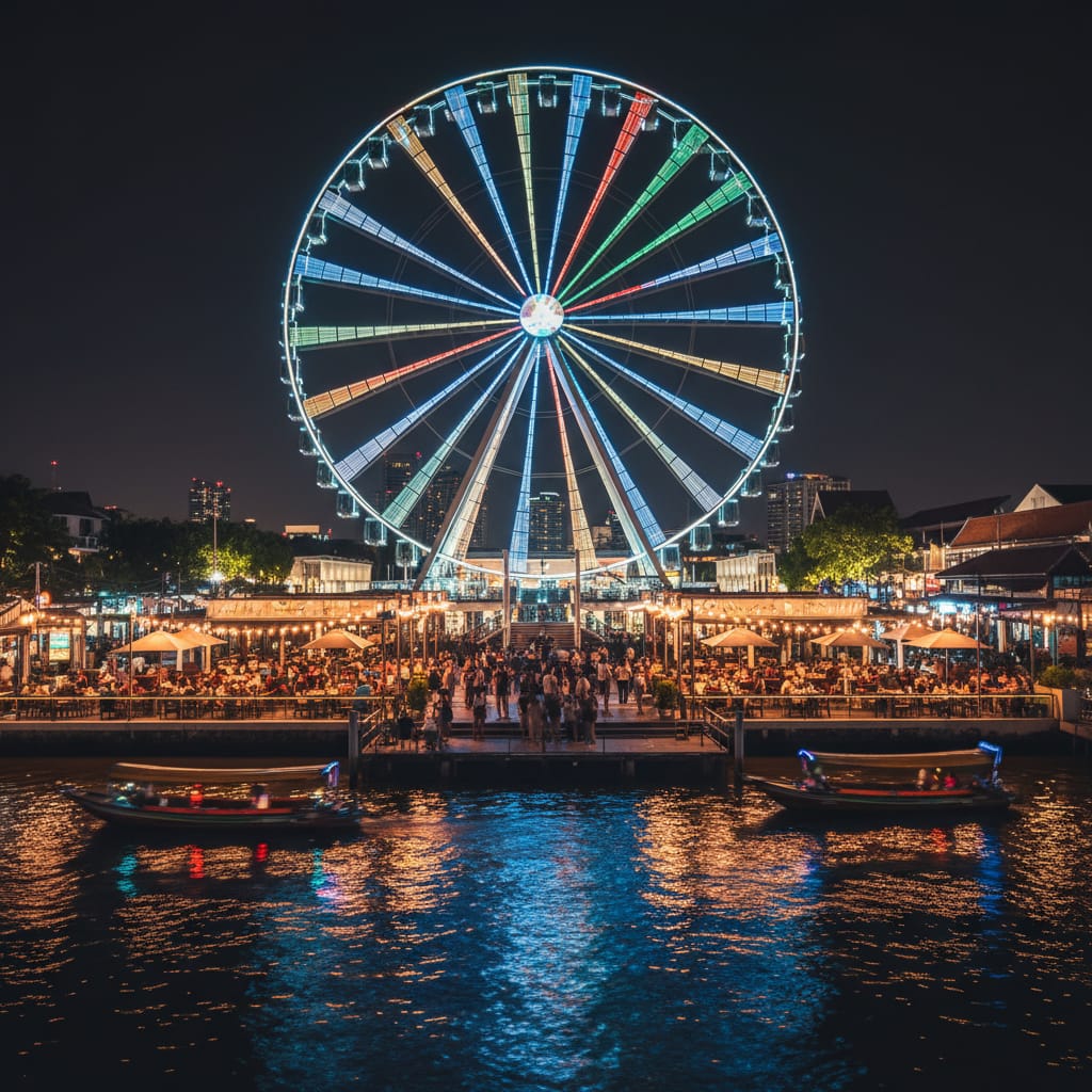 Asiatique The Riverfront Bangkok night market and Ferris wheel