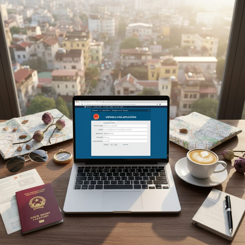 Vietnam e-visa online application on laptop - apply for Vietnam tourist visa electronically
