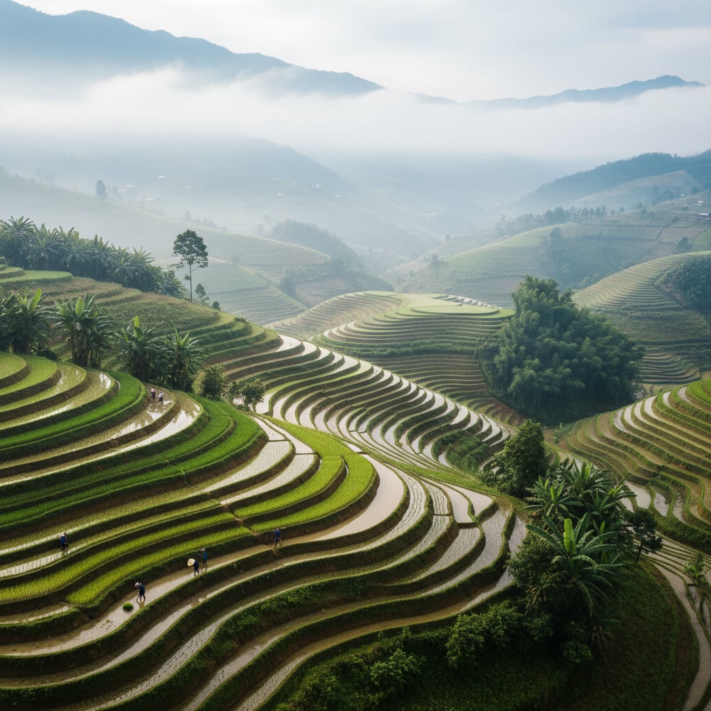 Sapa rice terraces Vietnam spring green season