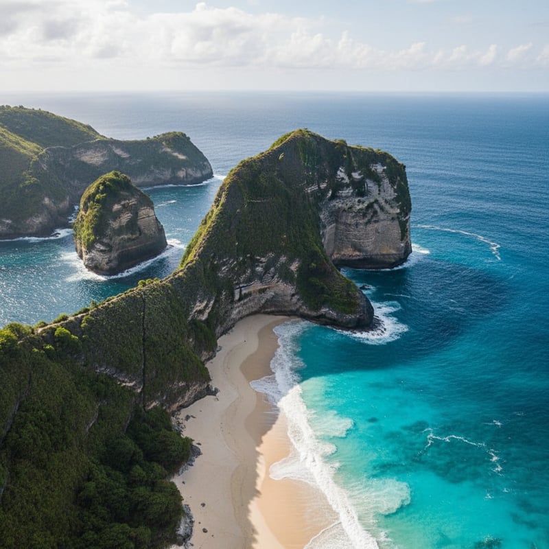 Kelingking Beach T-Rex cliff in Nusa Penida Bali with dramatic turquoise water - popular day trip destination