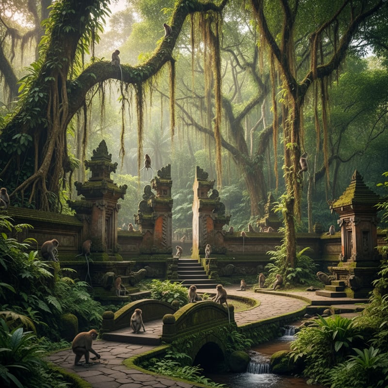 Sacred Monkey Forest in Ubud Bali with ancient temples and lush tropical forest - popular cultural experience arranged by Bali DMC