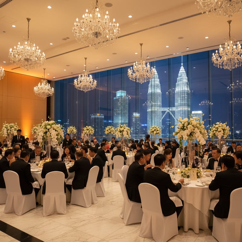 Corporate MICE event at Kuala Lumpur Convention Centre with Petronas Towers view