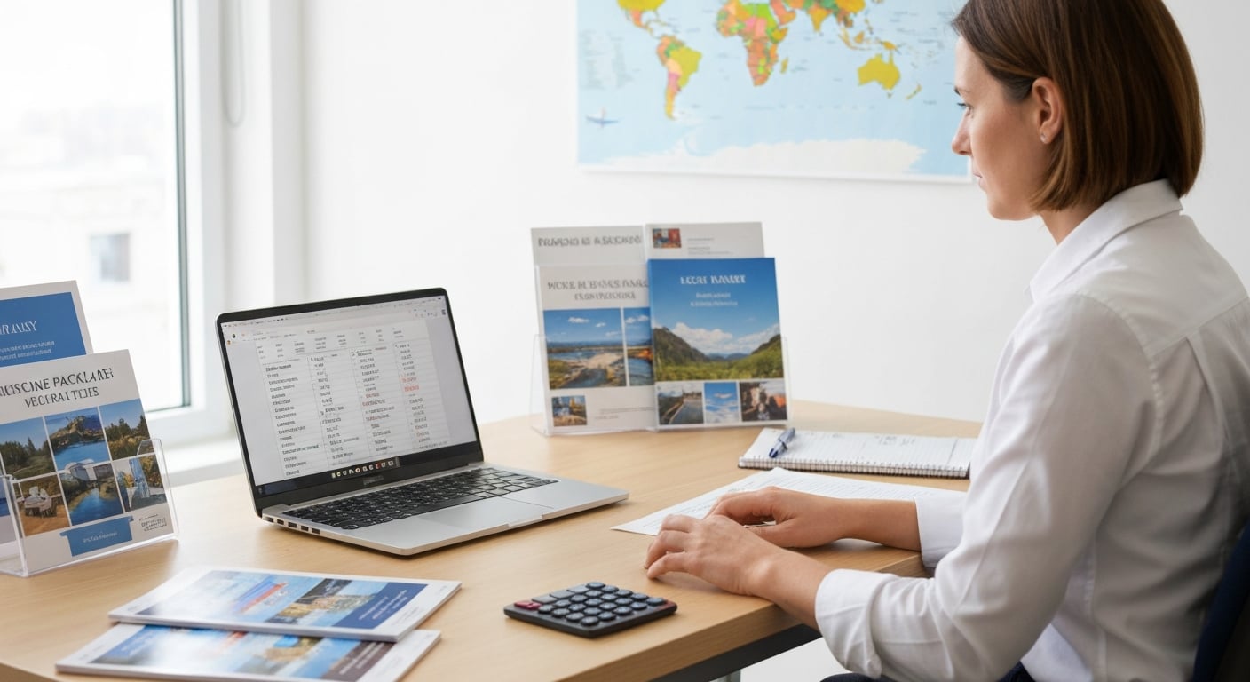 Business analytics dashboard showing travel booking metrics, conversion rates, and customer retention data