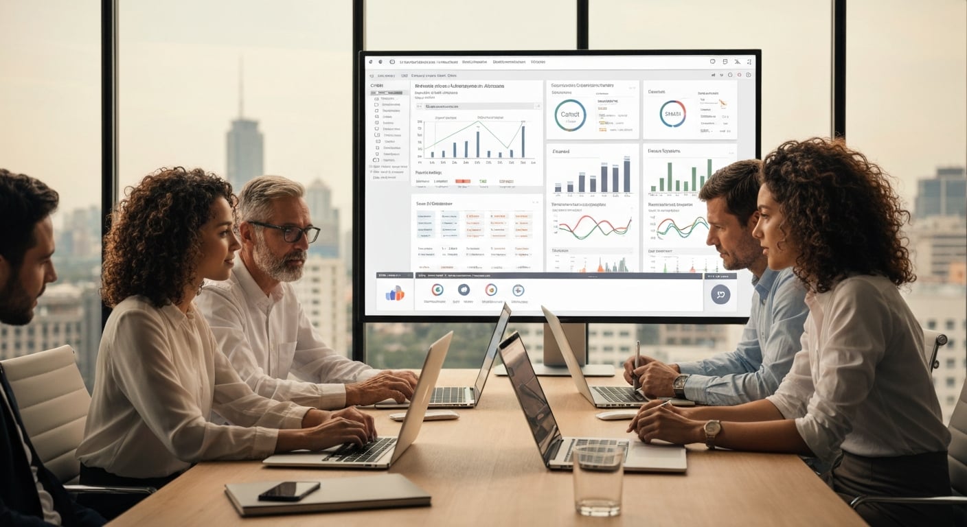 Travel agent team collaborating on CRM data and customer segmentation strategies