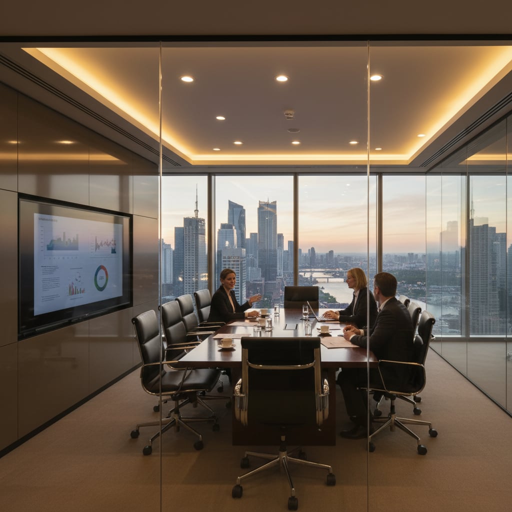 Modern conference room setup for corporate MICE event