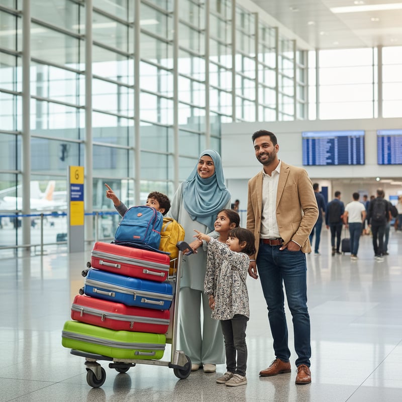 Muslim family at airport ready for Eid holiday vacation