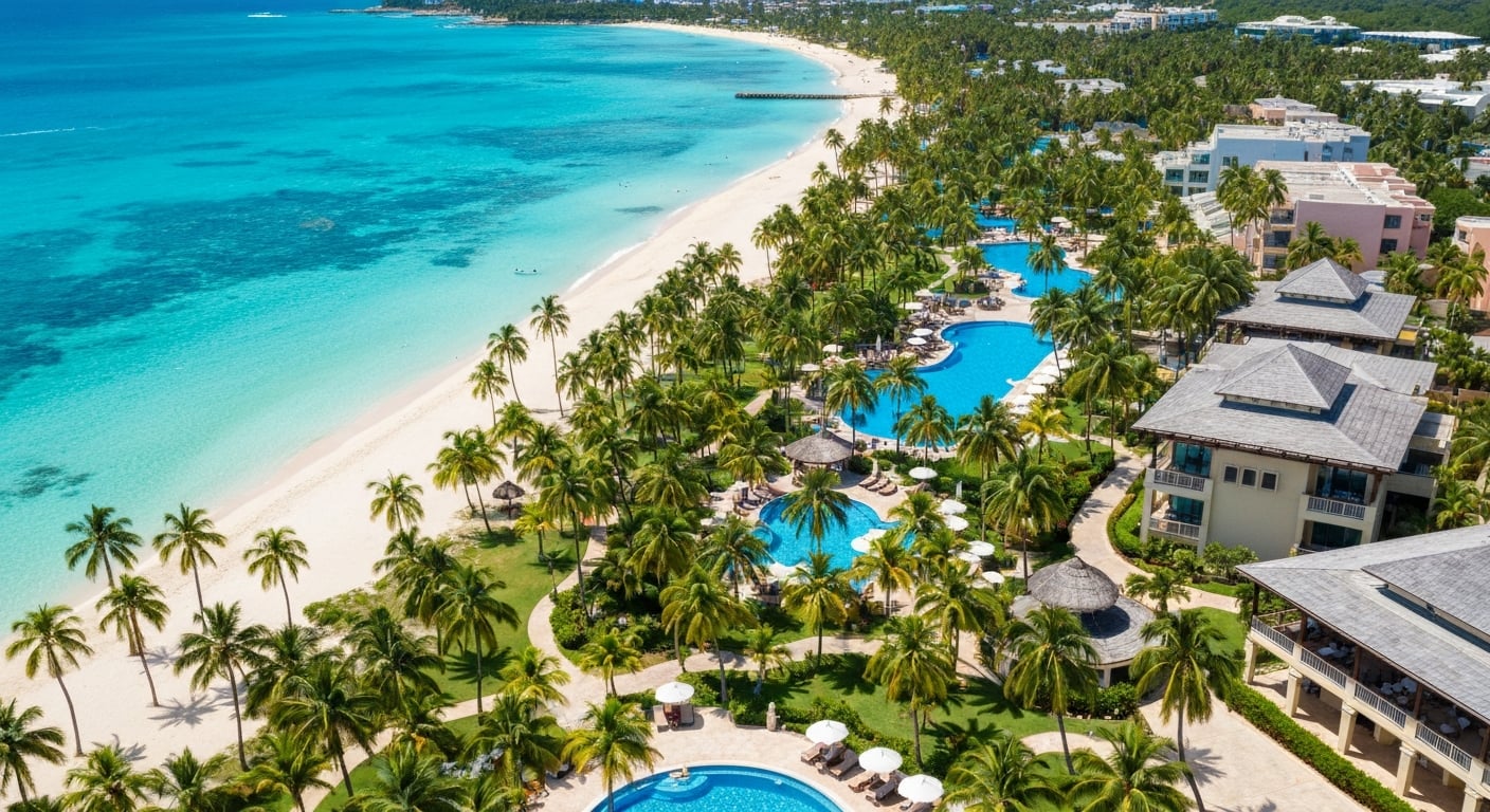 Family group enjoying school holiday vacation at tropical resort