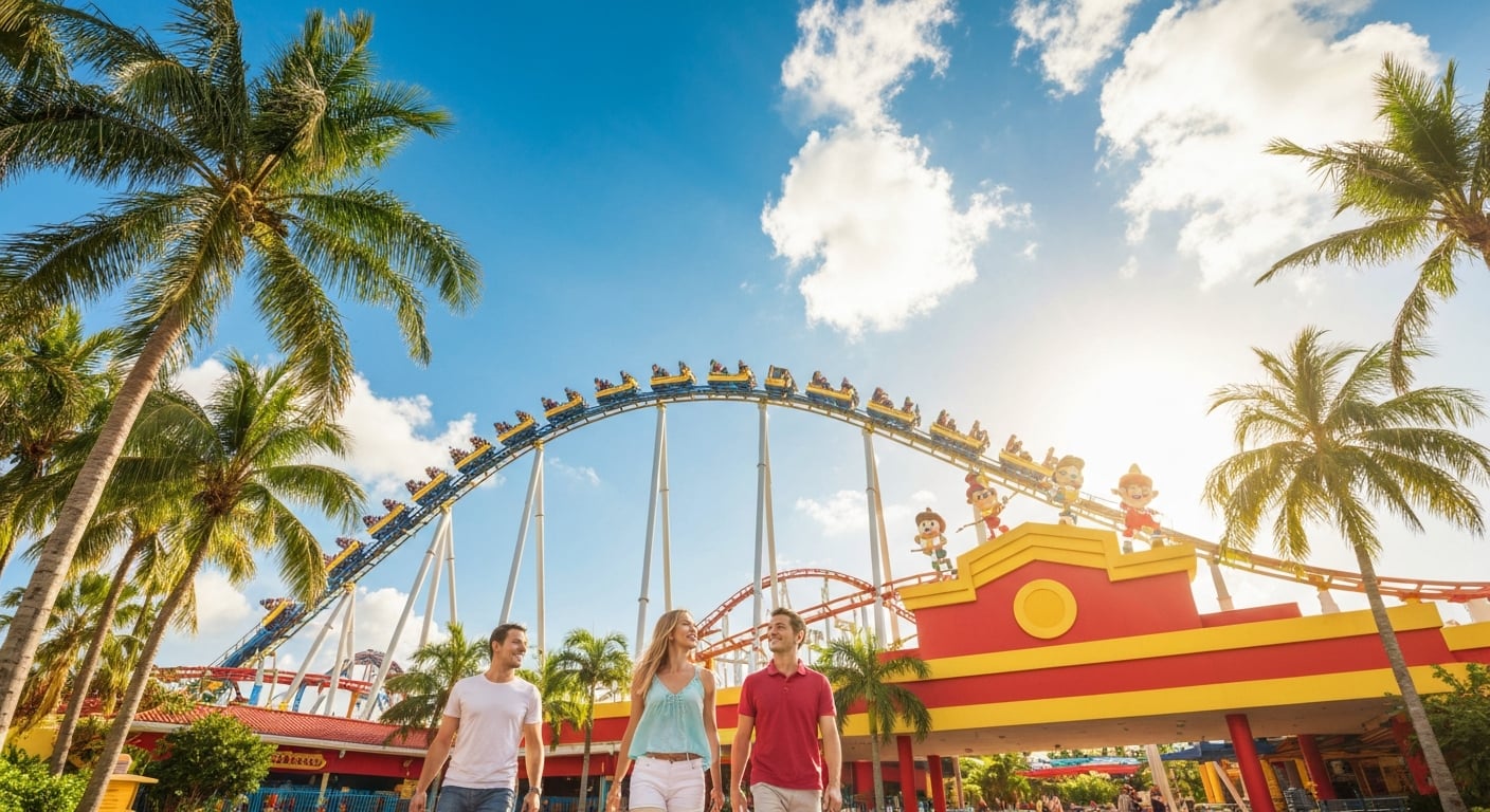 Theme park entrance with families - wholesale B2B tickets for travel agents