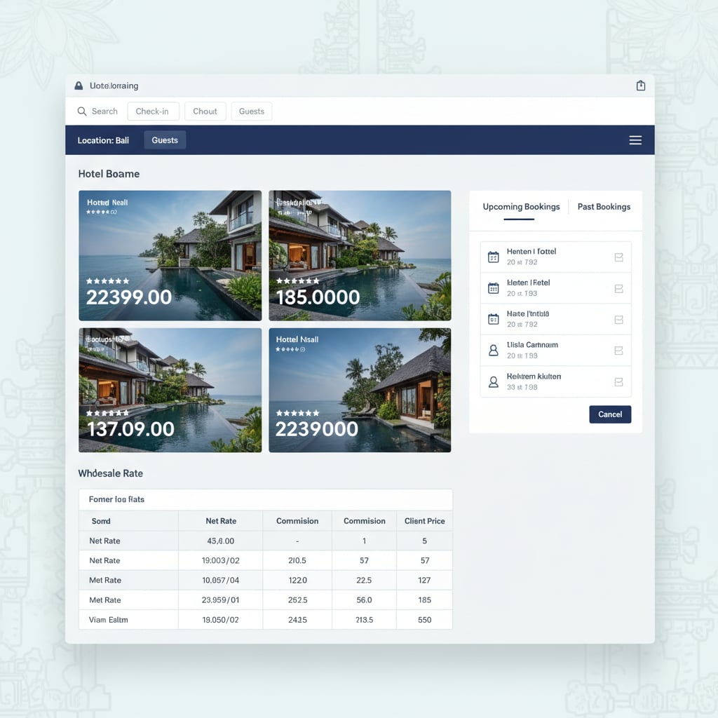 Bali B2B hotel booking dashboard showing wholesale rates