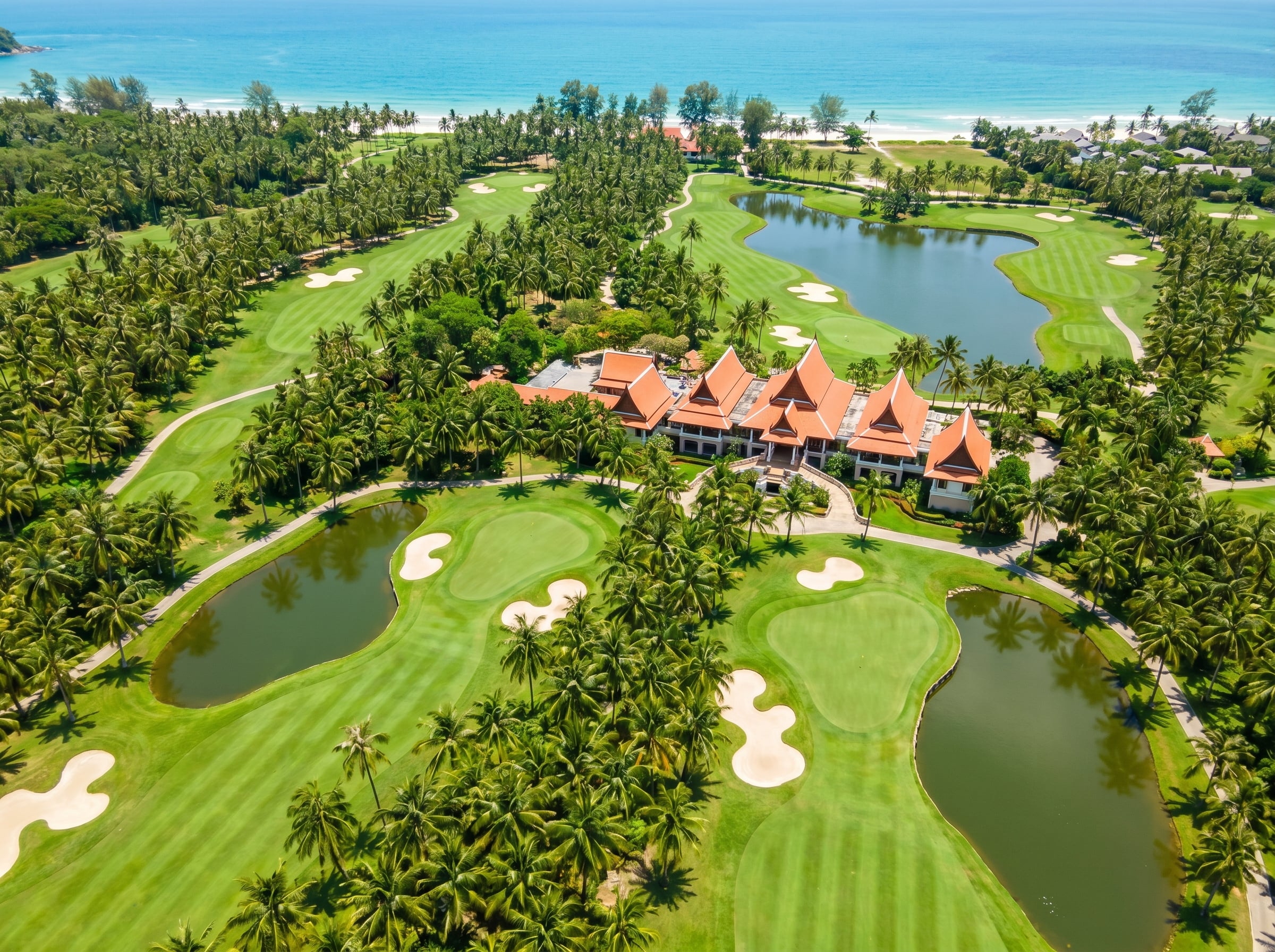 Aerial view of a tropical championship golf course in Asia - wholesale golf packages for travel agents